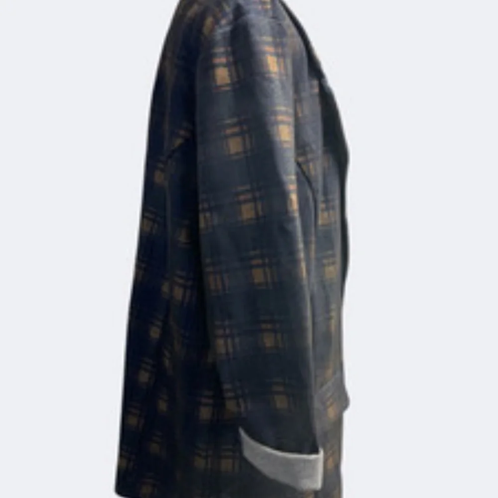 Liverpool Blazer Women 1X Navy Brown Tartan Plaid Relaxed Boyfriend Flap Pockets